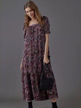 Mauve Anthropologie Maroon and Purple Paisley Lisanetta Maxi Dress